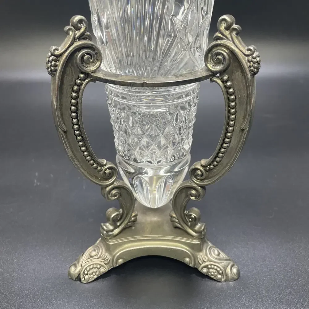 Vintage Godinger Shannon Crystal Vase 11” Cut Glass w/Silver Plated Ornate Stand